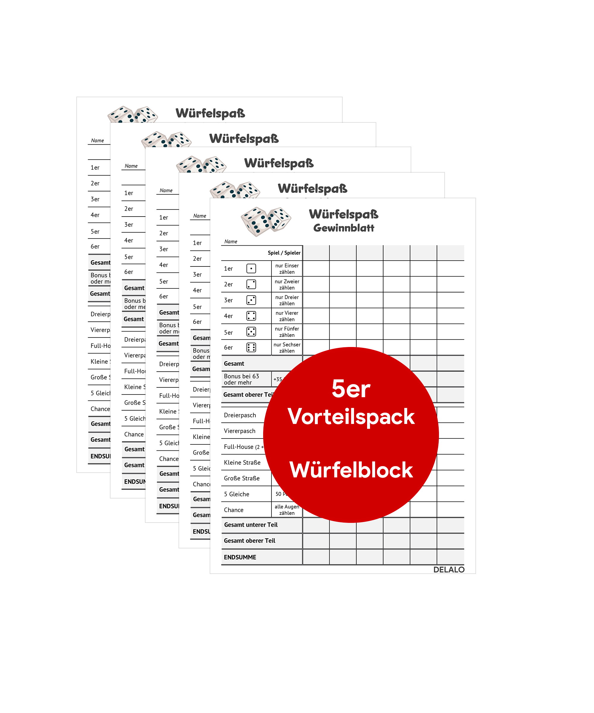 Würfelblock im 5er-Set